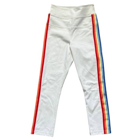Spiritual Gangster Pants - Spiritual Gangster White Leggings with Rainbow Side Stripes
